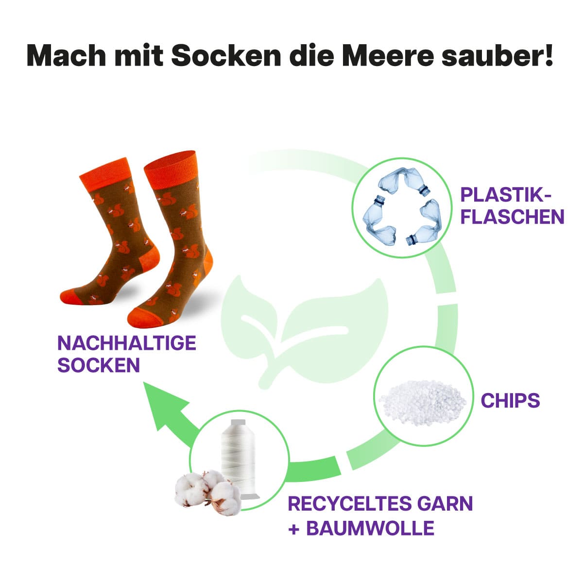 Recycling Prozess der braunen Eichhörnchen Socke von PATRON SOCKS