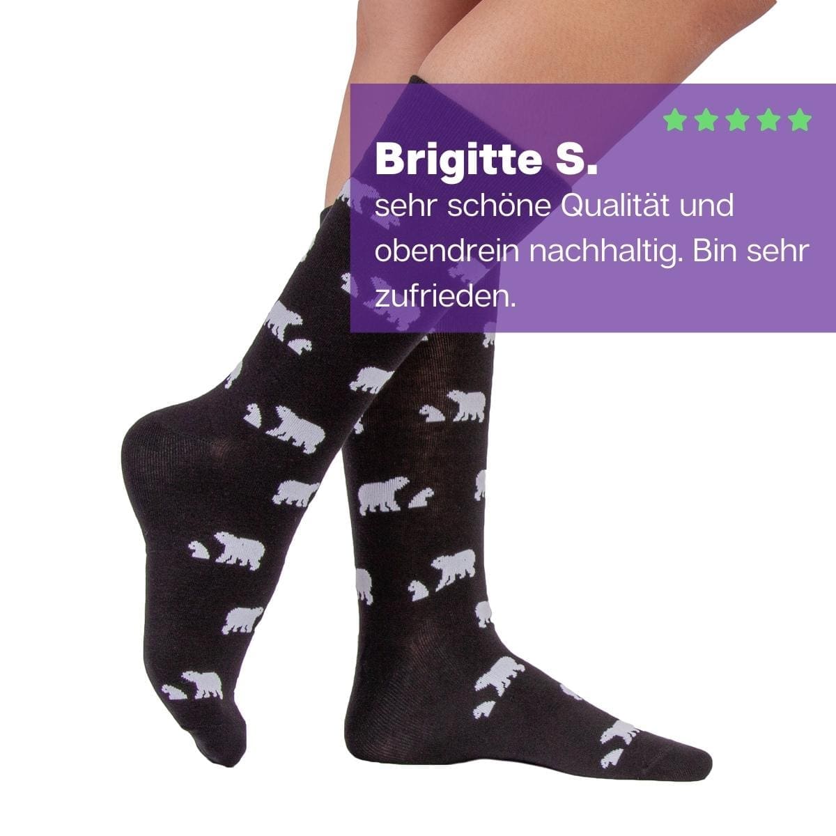 Schwarze Eisbär Socken von PATRON SOCKS am Fuß
