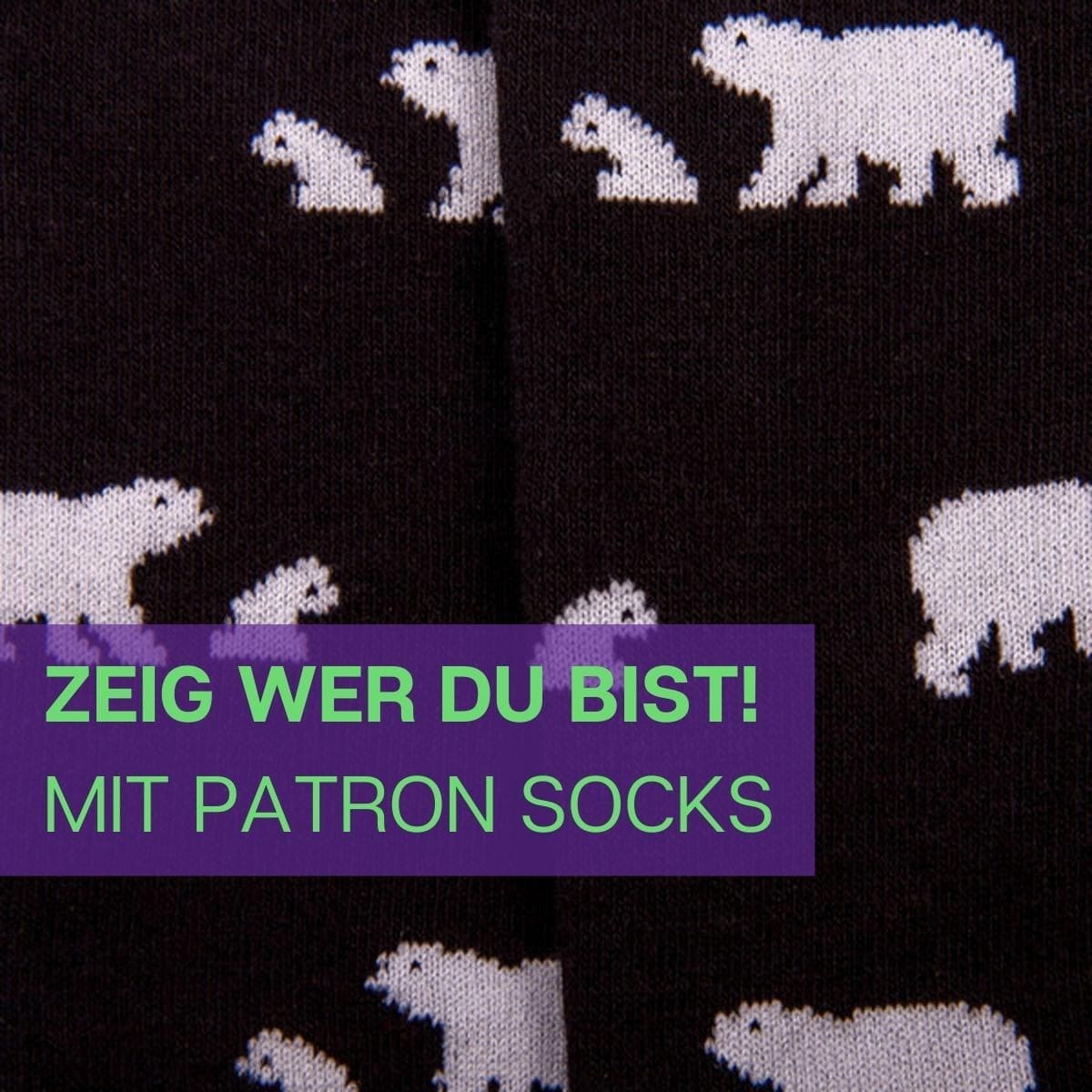 Nahaufnahme des lustigen Designs der schwarzen Eisbär Socken von PATRON SOCKS
