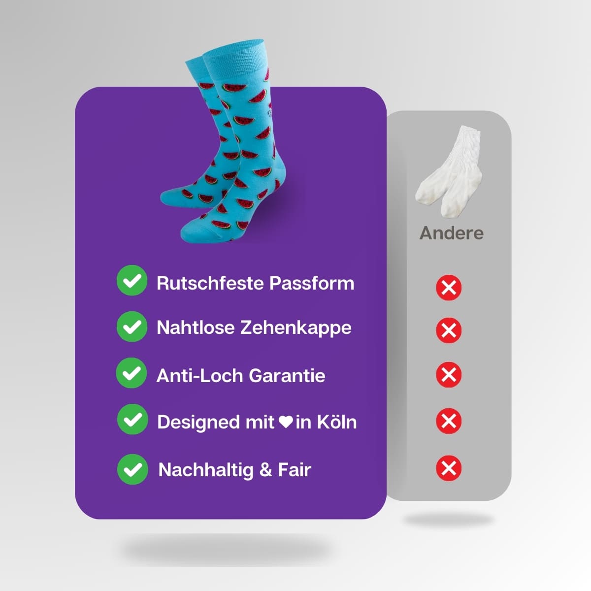 Vergleich der Melonen Socken von PATRON SOCKS mit Socken anderer Marken
