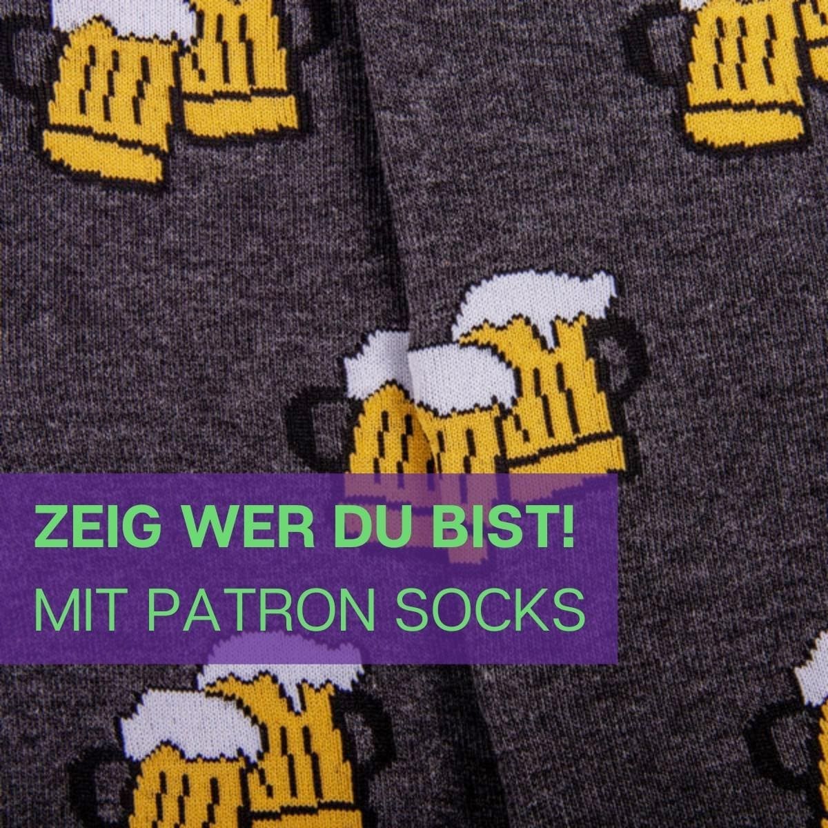 Nahaufnahme des modernen Designs der grauen Bier Socken von PATRON SOCKS
