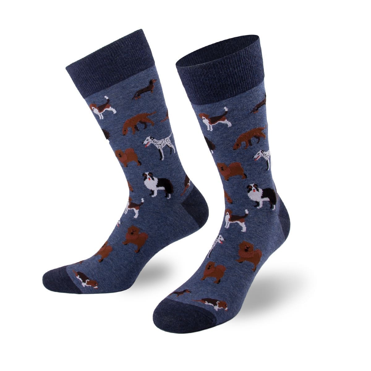 Bunte blaue Socken mit unterschiedlichen Hunde Motiven von PATRON SOCKS