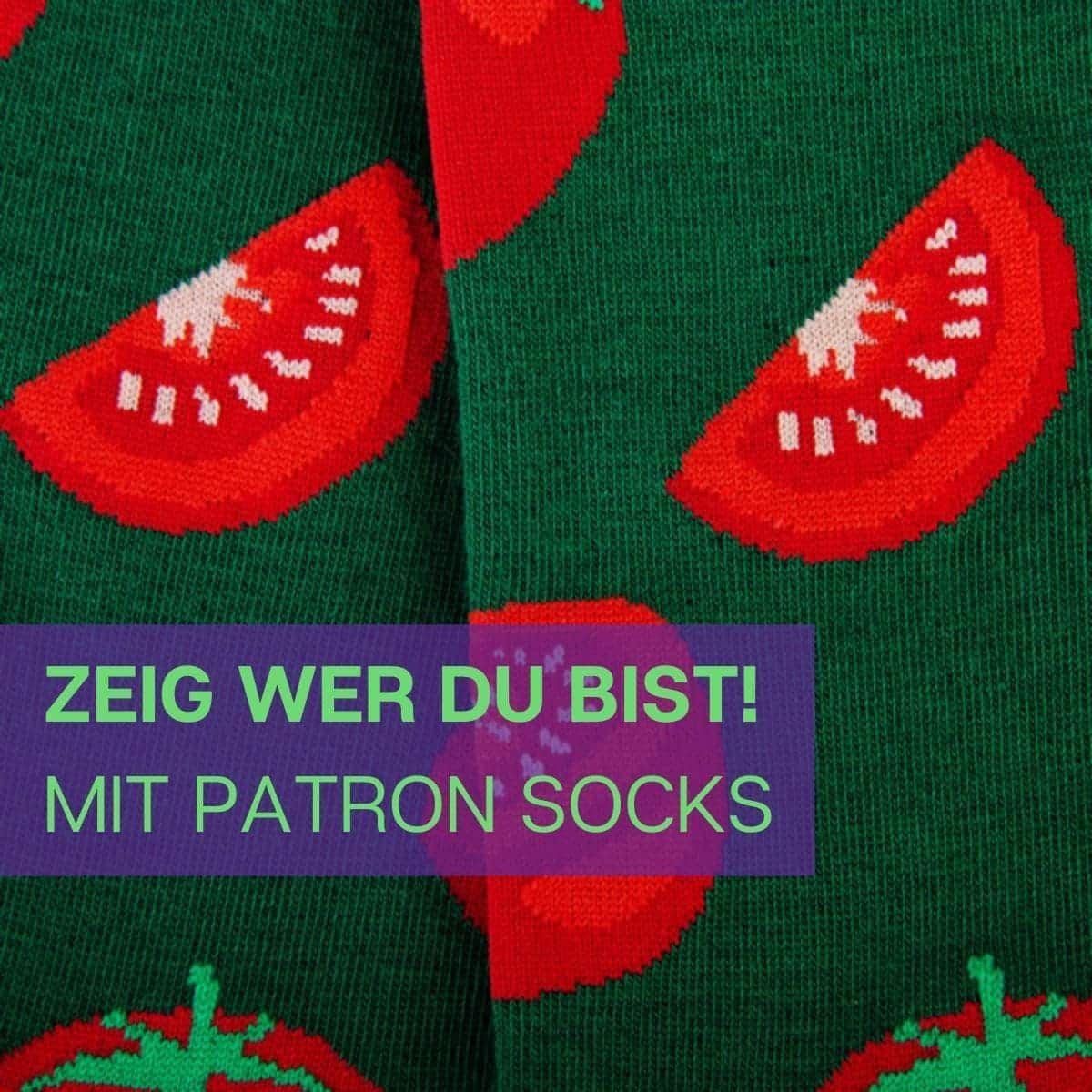 Nahaufnahme des frischen Designs der grünen Tomaten Socken von PATRON SOCKS