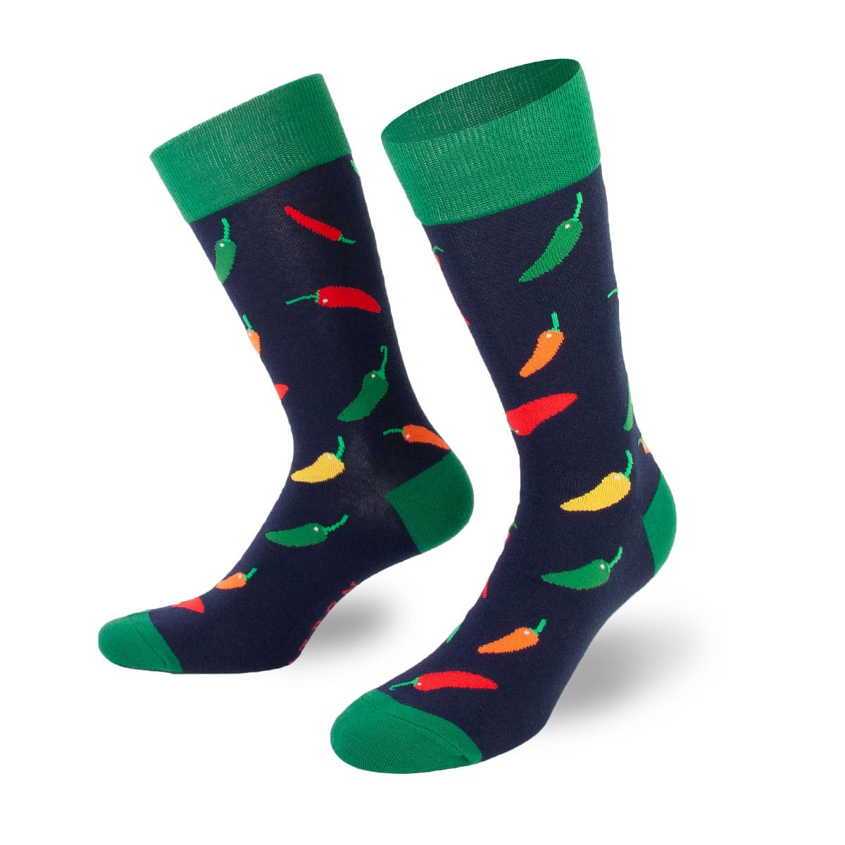 Dunkelblaue Socken mit farbenfrohen Chili Motiven von PATRON SOCKS