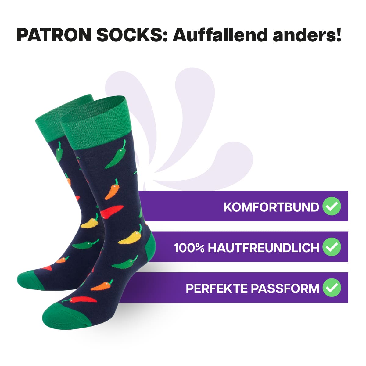 Hautfreundliche, blaue Chili Socken von PATRON SOCKS mit Komfortbund. Sehr gute Passform!
