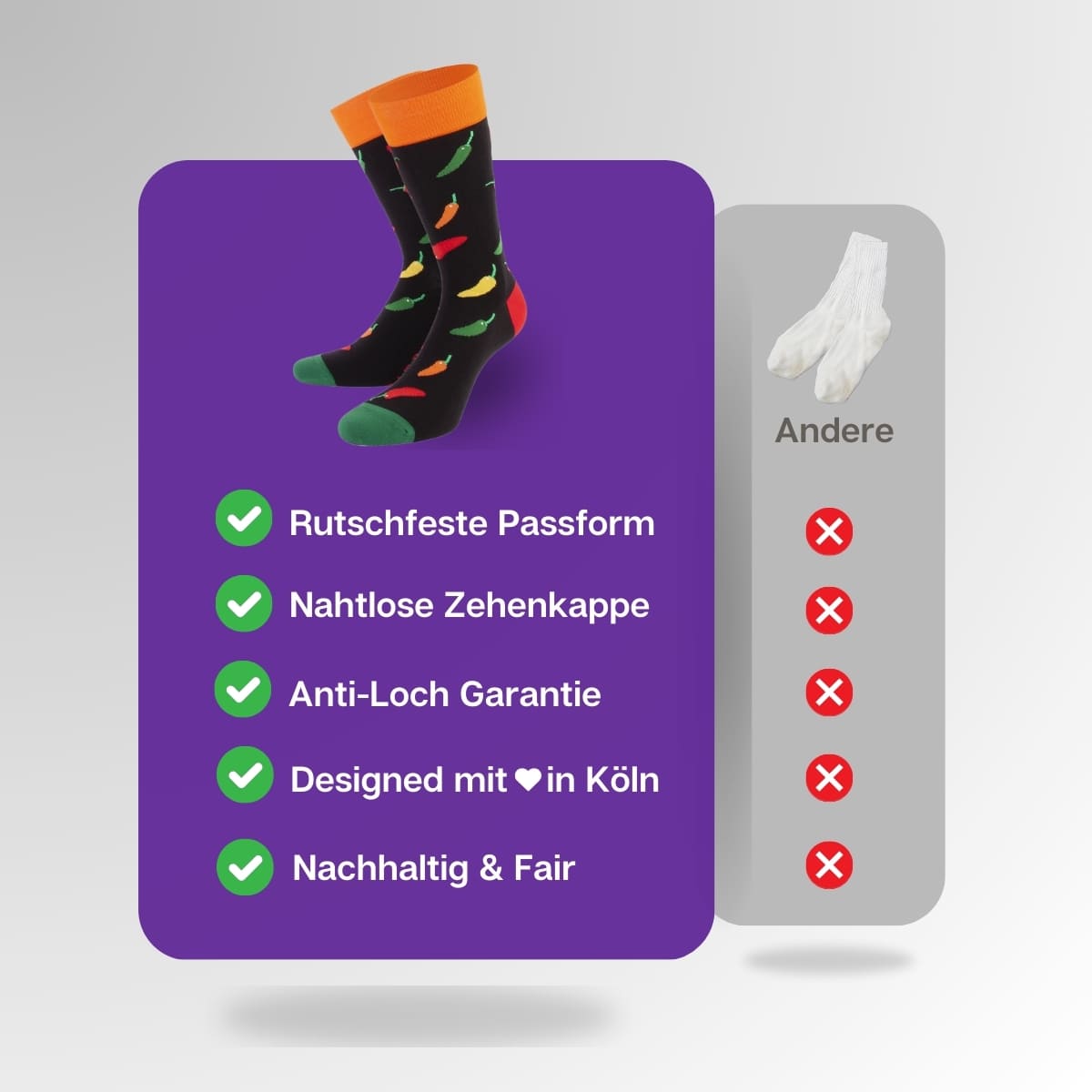 Vergleich der schwarzen Chili Socken von PATRON SOCKS mit Socken anderer Marken
