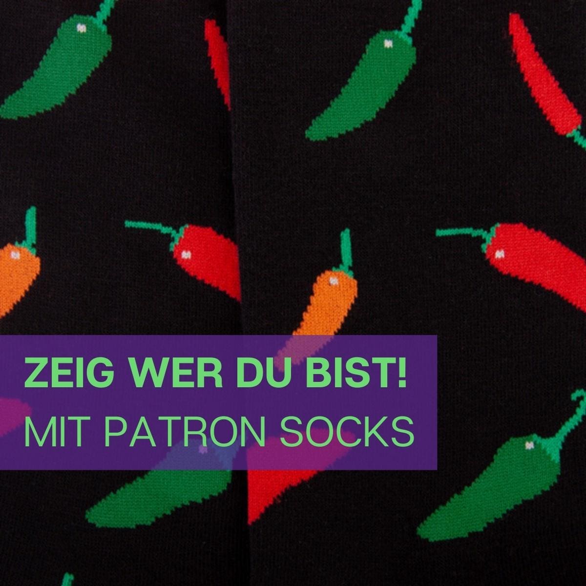 Nahaufnahme des gefragten Designs der schwarzen Chili Socken von PATRON SOCKS