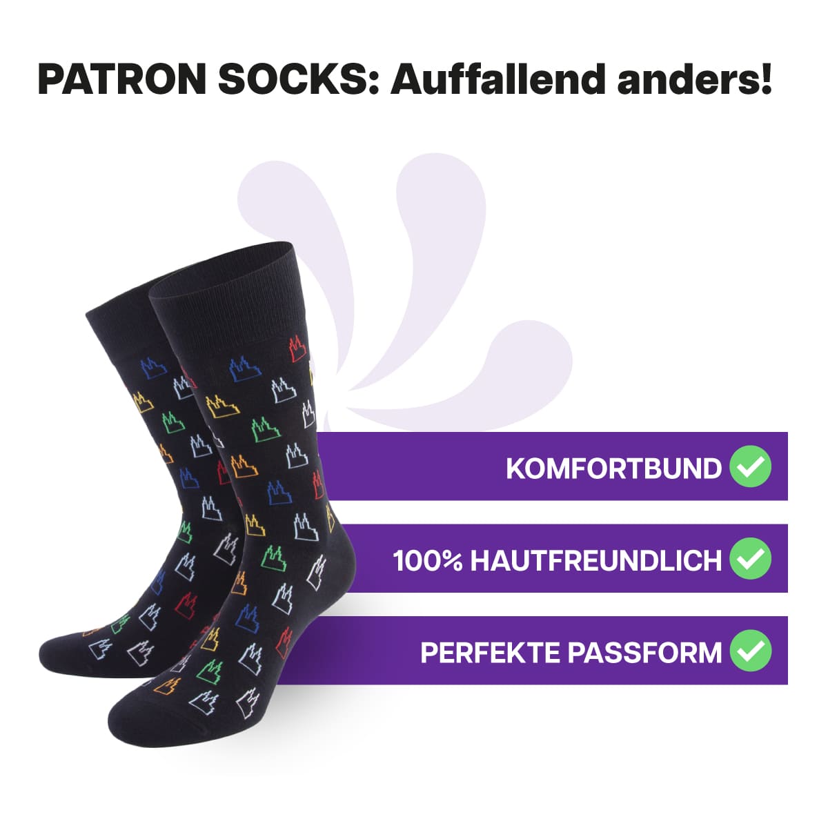 Hautfreundliche Kölner Dom Socken von PATRON SOCKS mit Komfortbund. Sehr gute Passform!