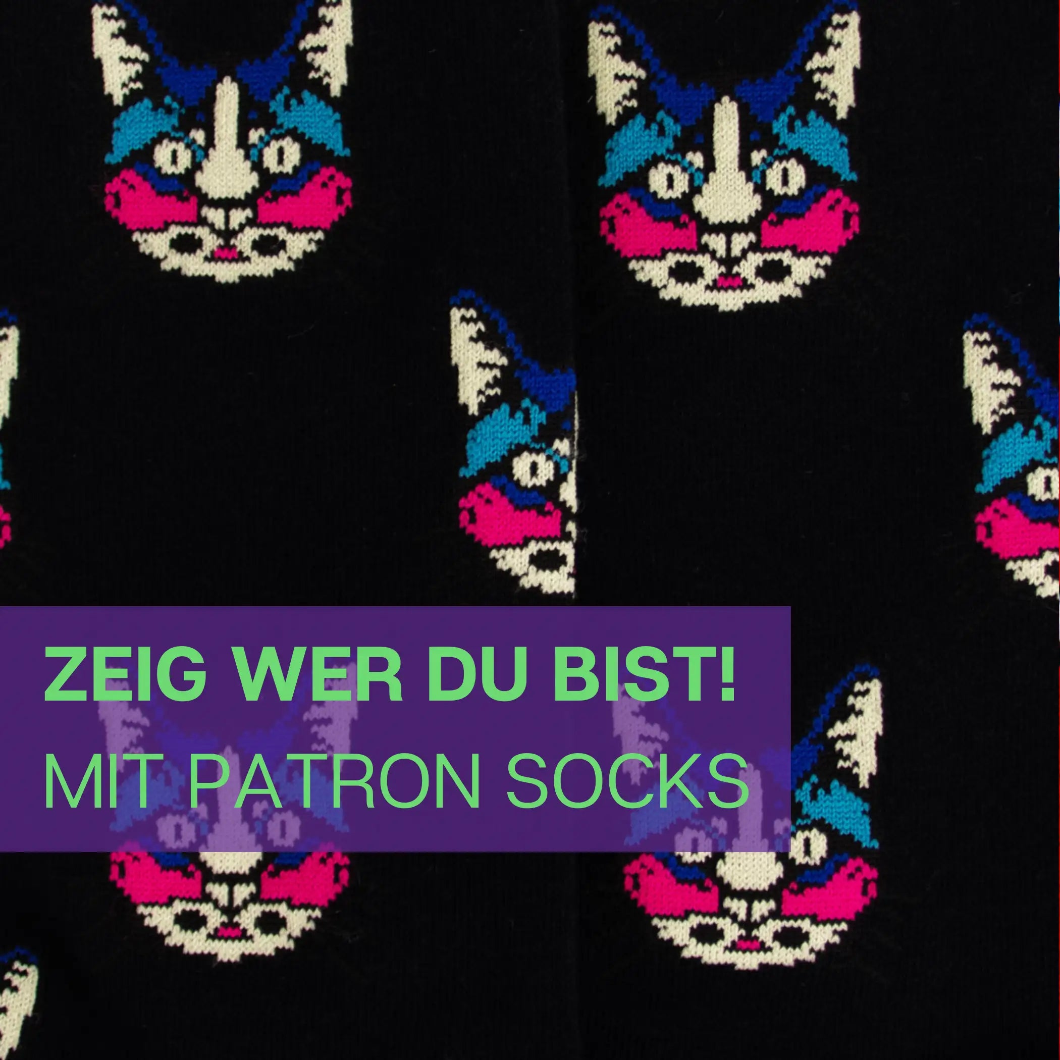 Nahaufnahme des bunten Katzen Socken Desings von PATRON SOCKS