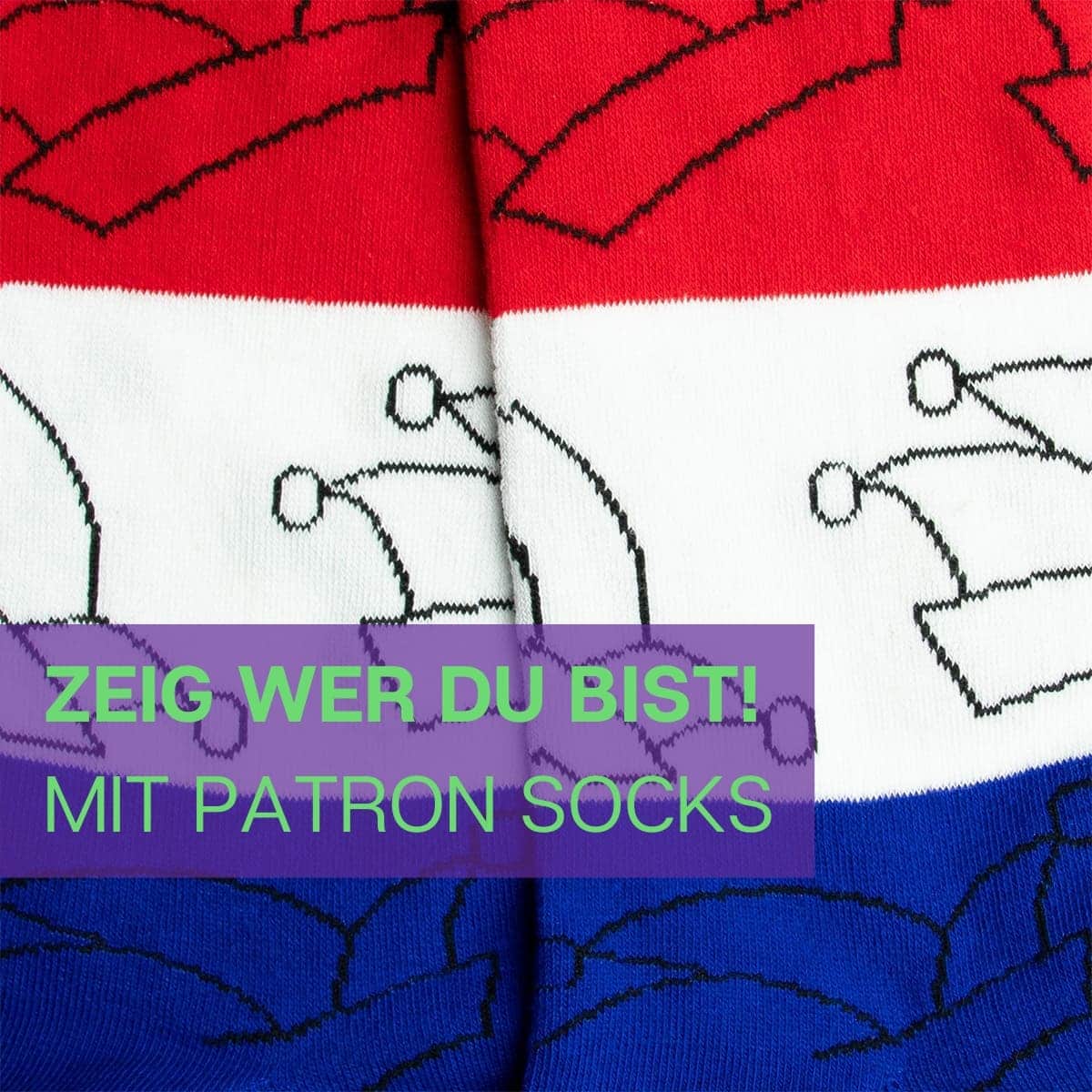 Nahaufnahme des außergewöhnlichen Designs der Karneval Socken von PATRON SOCKS