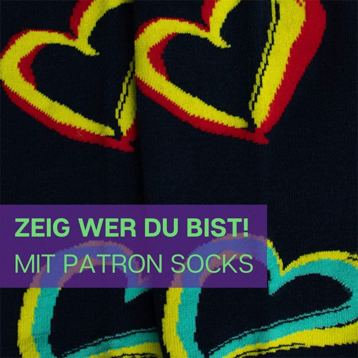 Nahaufnahme des beeindruckenden Herzen Socken Designs von PATRON SOCKS