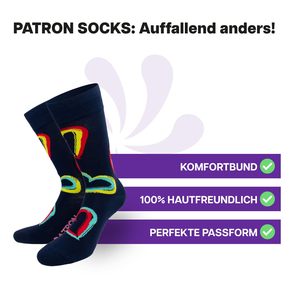 Hautfreundliche, blaue Herz Socken von PATRON SOCKS mit Komfortbund. Sehr gute Passform!