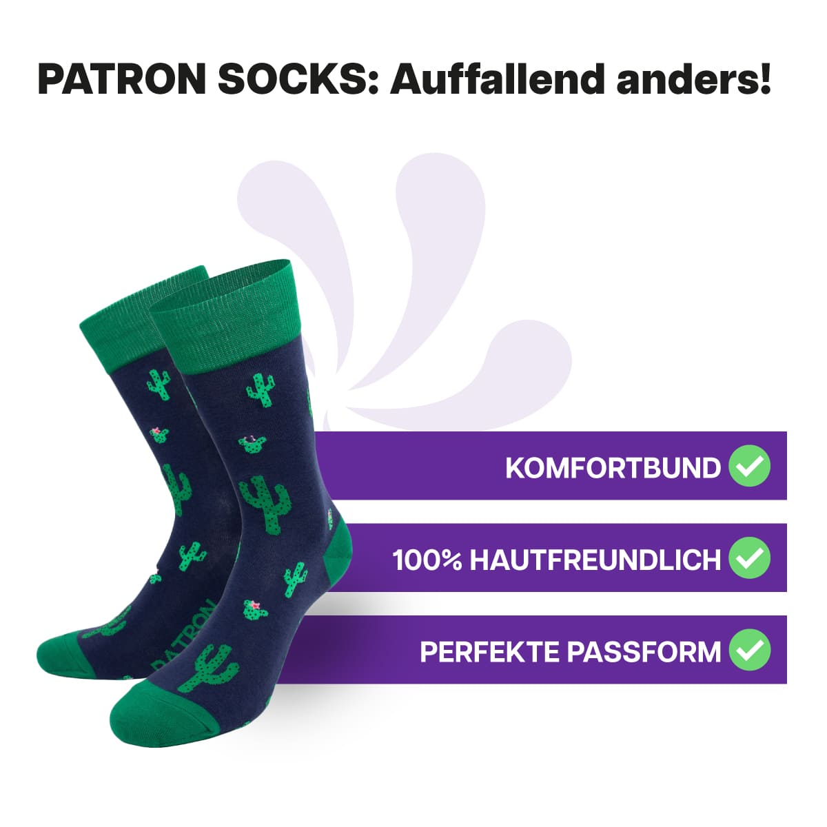 Hautfreundliche, blaue Kaktus Socken von PATRON SOCKS mit Komfortbund. Sehr gute Passform!