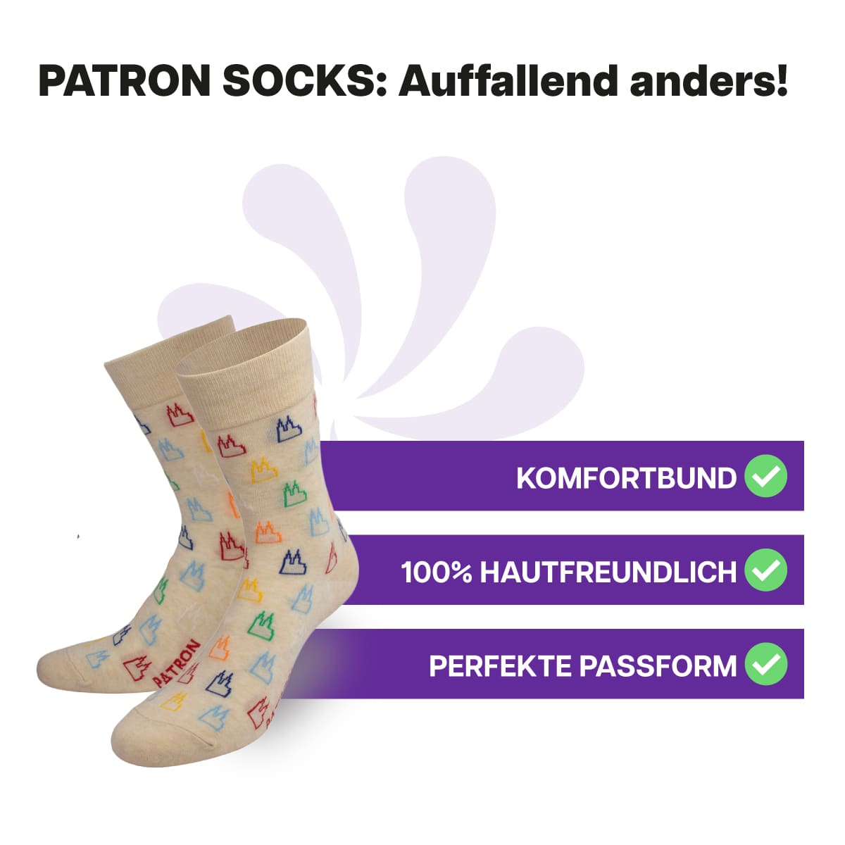 Hautfreundliche beige Dom Socken von PATRON SOCKS mit Komfortbund. Sehr gute Passform!
