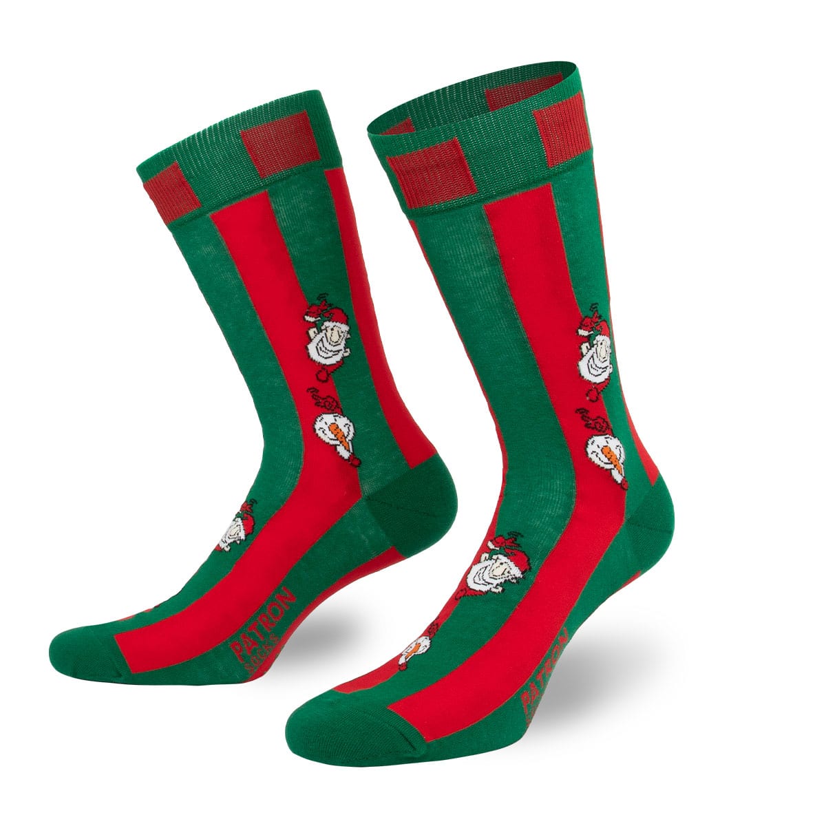 Festliche rot-grüne Socken mit Weihnachtself Motiven von PATRON SOCKS 
