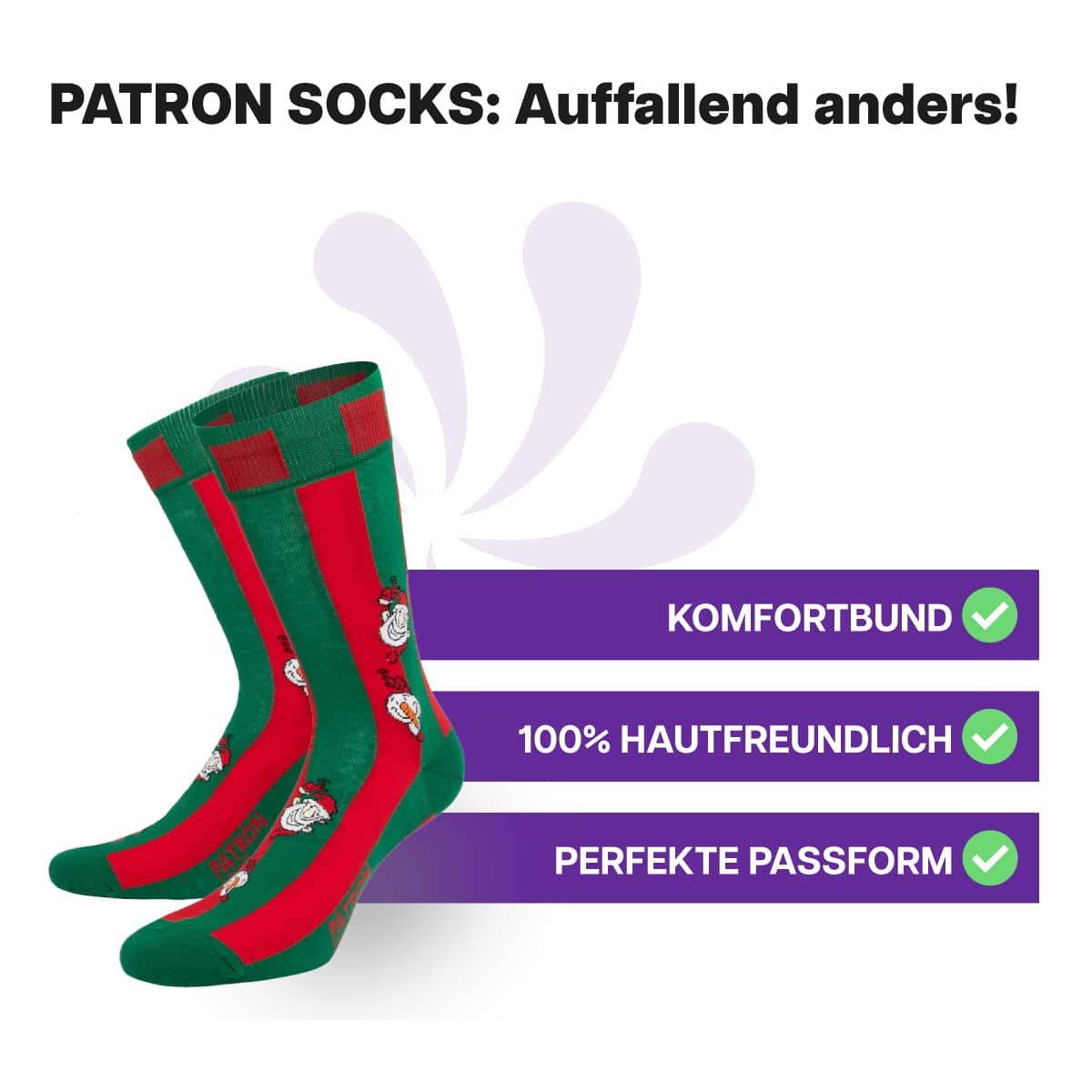 Hautfreundliche rot-grüne Weihnachtself Socken von PATRON SOCKS mit Komfortbund. Sehr gute Passform!