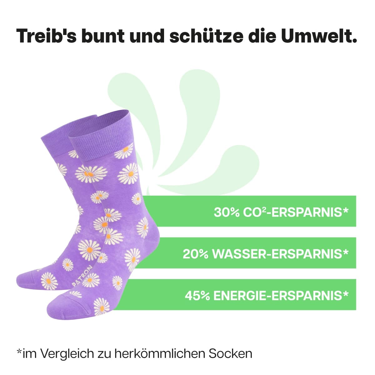 Nachhaltige lila-weis-gelbe Blumen  Socken von PATRON SOCKS
