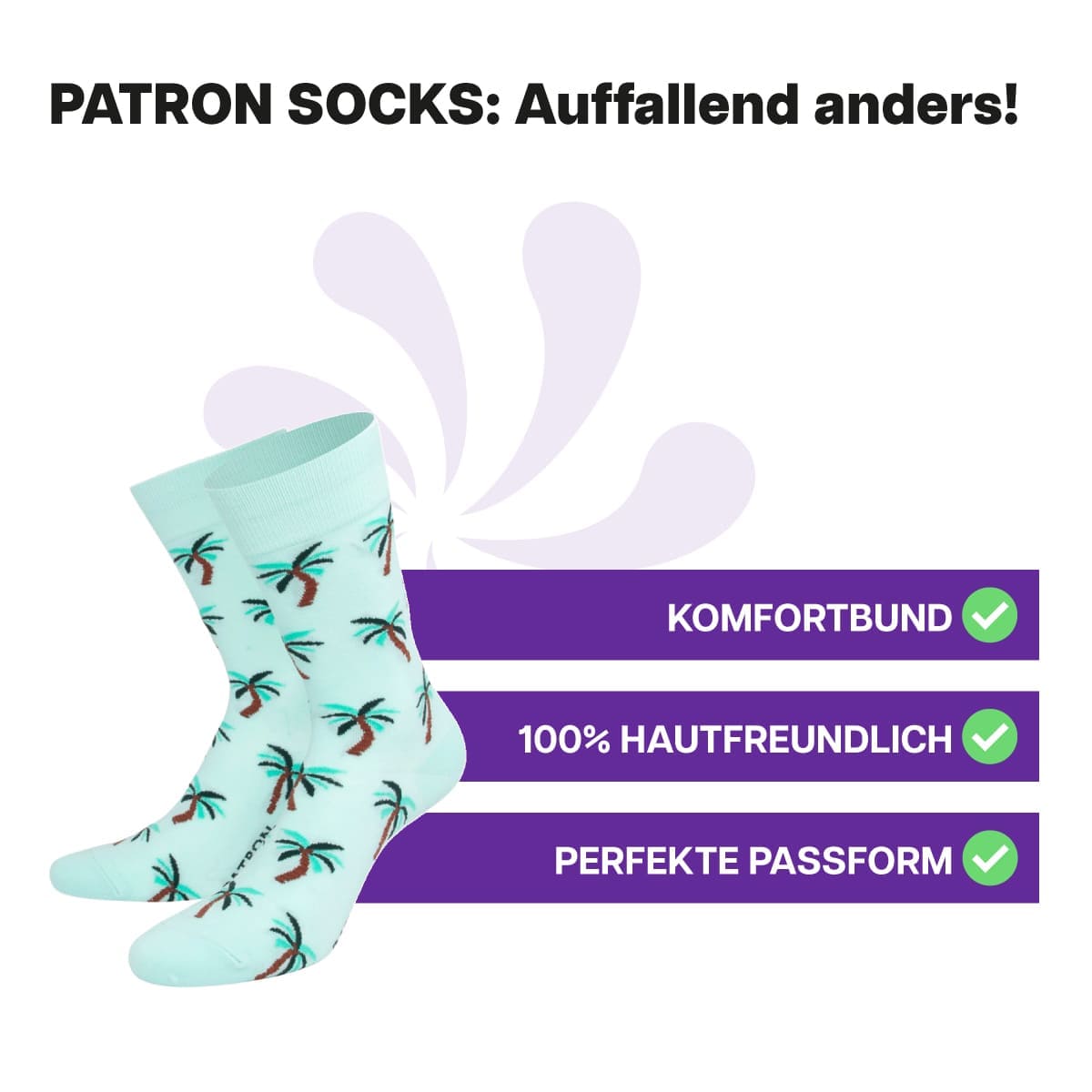 Hautfreundliche grünen Palmen Socken von PATRON SOCKS mit Komfortbund. Sehr gute Passform!
