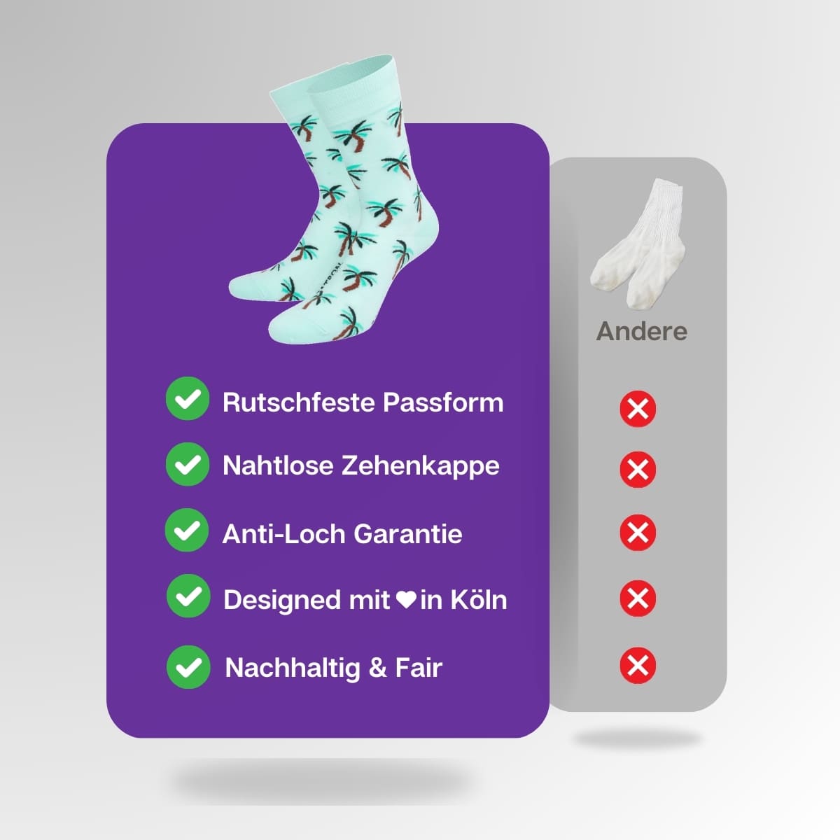 Vergleich der grünen Palmen Socken von PATRON SOCKS mit Socken anderer Marken
