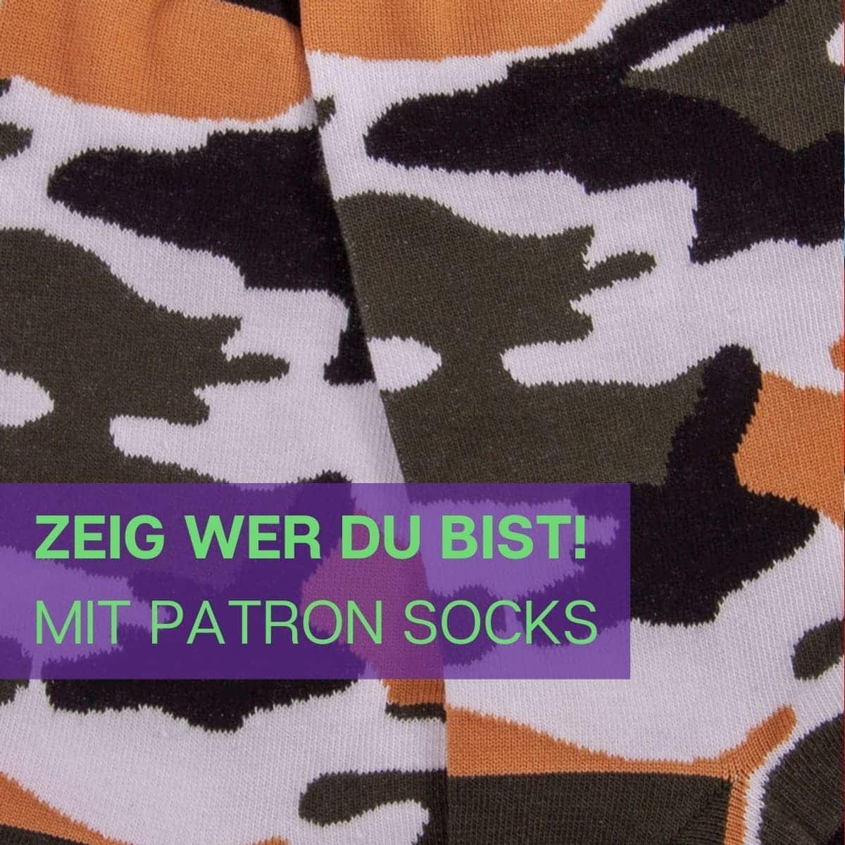 Nahaufnahme der nachhaltigen, bequemen Camouflage Sneaker Socken von PATRON SOCKS