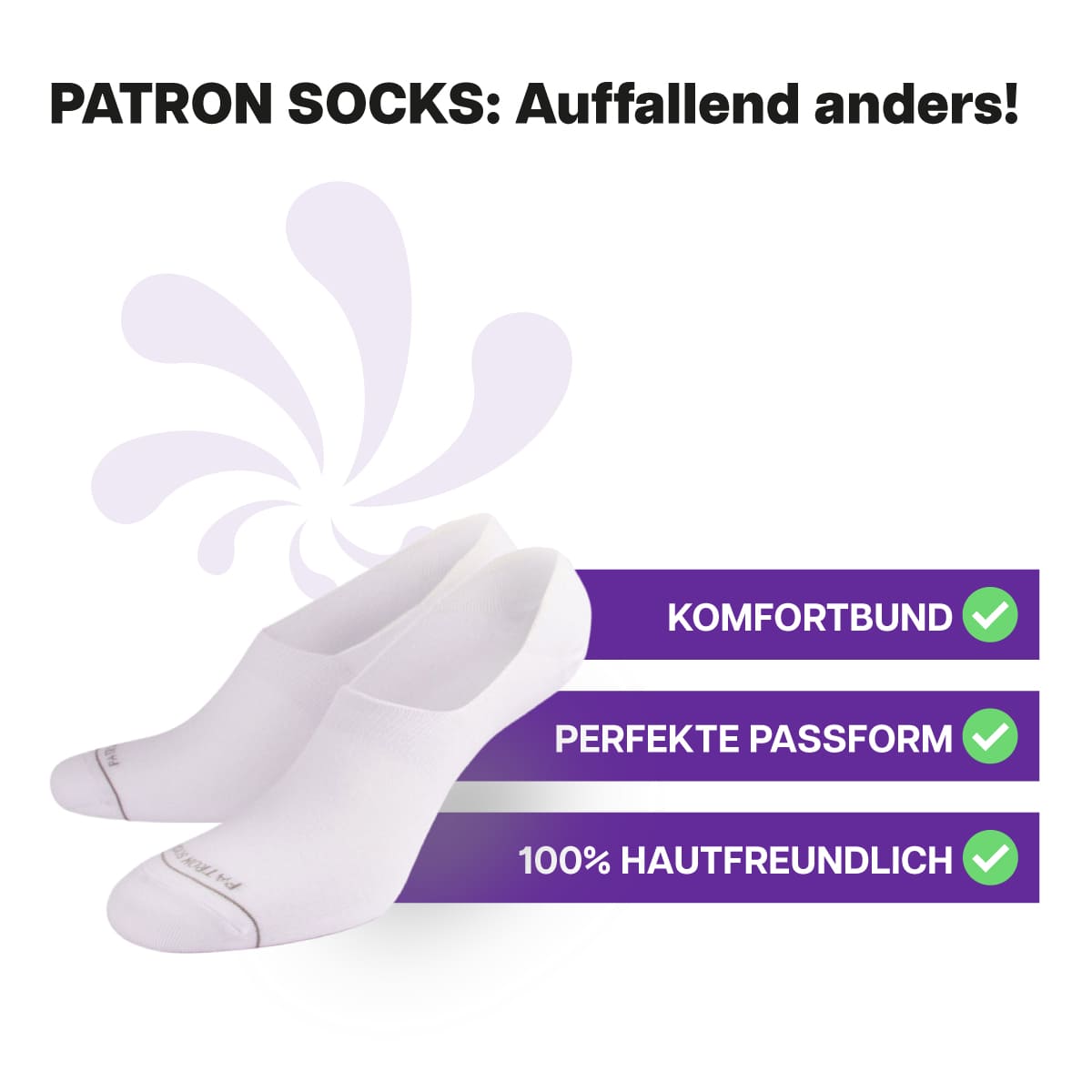 Rutschfeste weiße Füßlinge von PATRON SOCKS. Perfekte Passform!