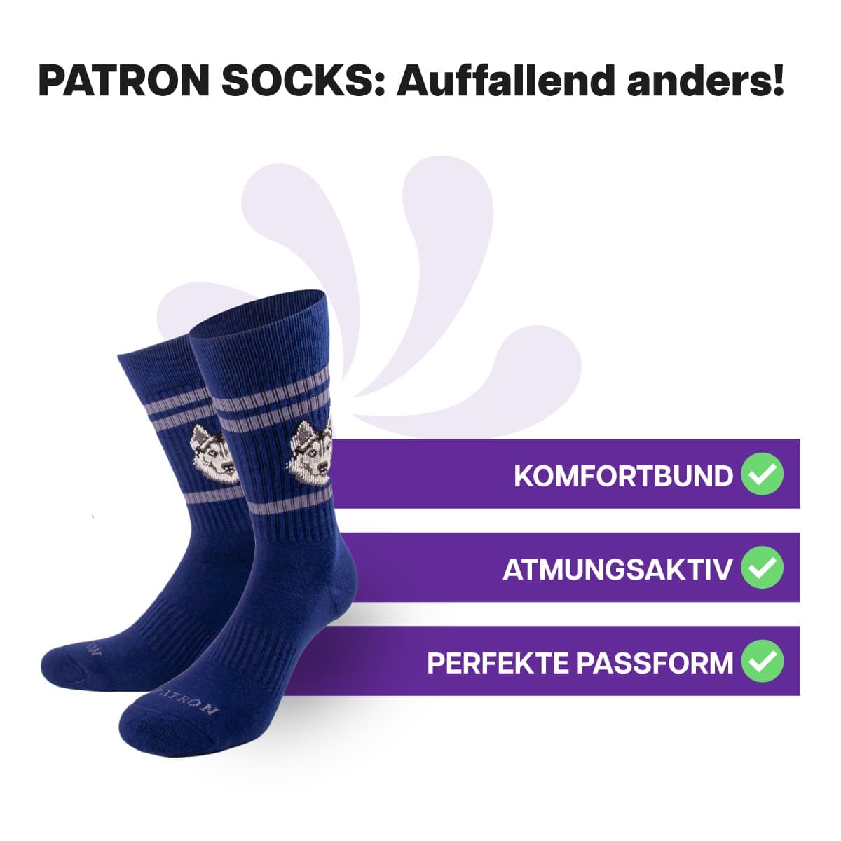 Hautfreundliche, blaue Husky Tennissocken von PATRON SOCKS mit Komfortbund. Perfekte Passform!
