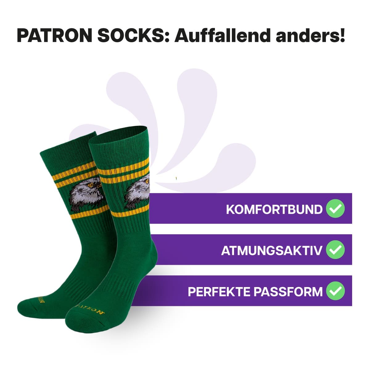Hautfreundliche, grüne Falken Tennissocken von PATRON SOCKS mit Komfortbund. Perfekte Passform!