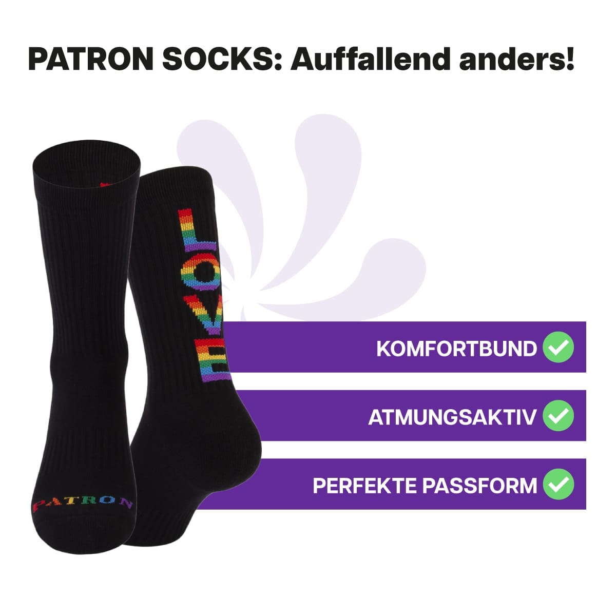 Multifunktionale, schwarze Pride Tennissocken von PATRON SOCKS mit Komfortbund. Perfekte Passform!