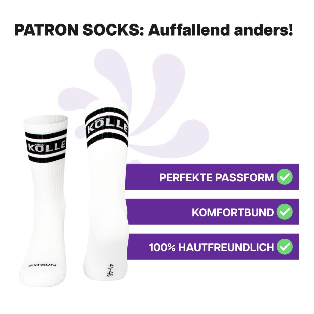 Hautfreundliche, weiße Tennissocken mit Kölle Schriftzug von PATRON SOCKS mit Komfortbund. Perfekte Passform!