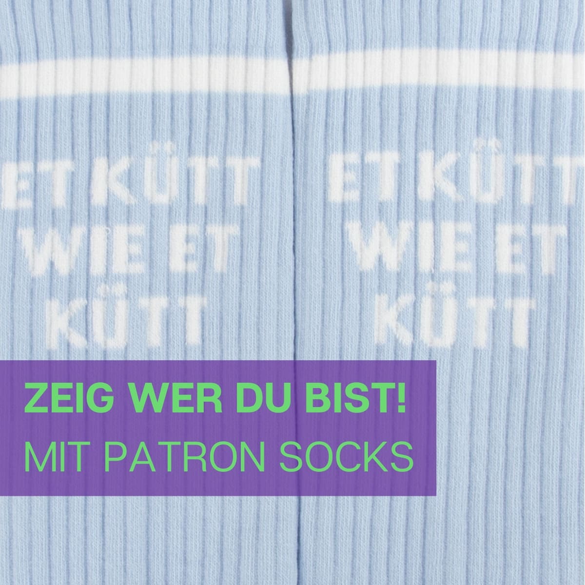 Nahaufnahme des bequemen Designs der hellblauen Sportsocke mit Et Kütt Schriftzug  von PATRON SOCKS
