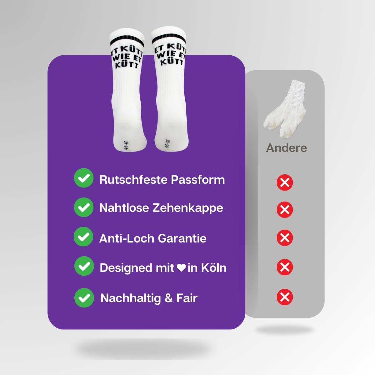 Vergleich der weißen Et kütt Socken von PATRON SOCKS mit Sportsocken anderer Marken
