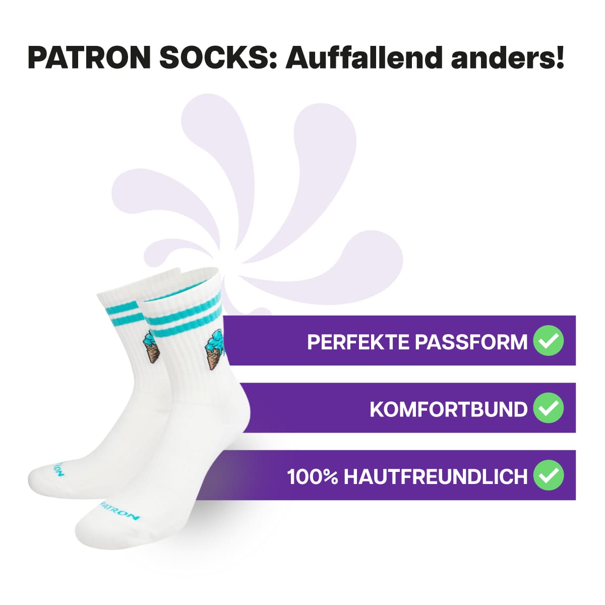 Multifunktionale, halbhohe Sportsocken mit türkiser Eistüte von PATRON SOCKS

