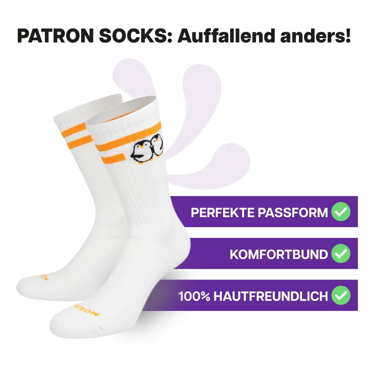 Multifunktionale, weiße Sportsocken mit Pinguin Motiv von PATRON SOCKS