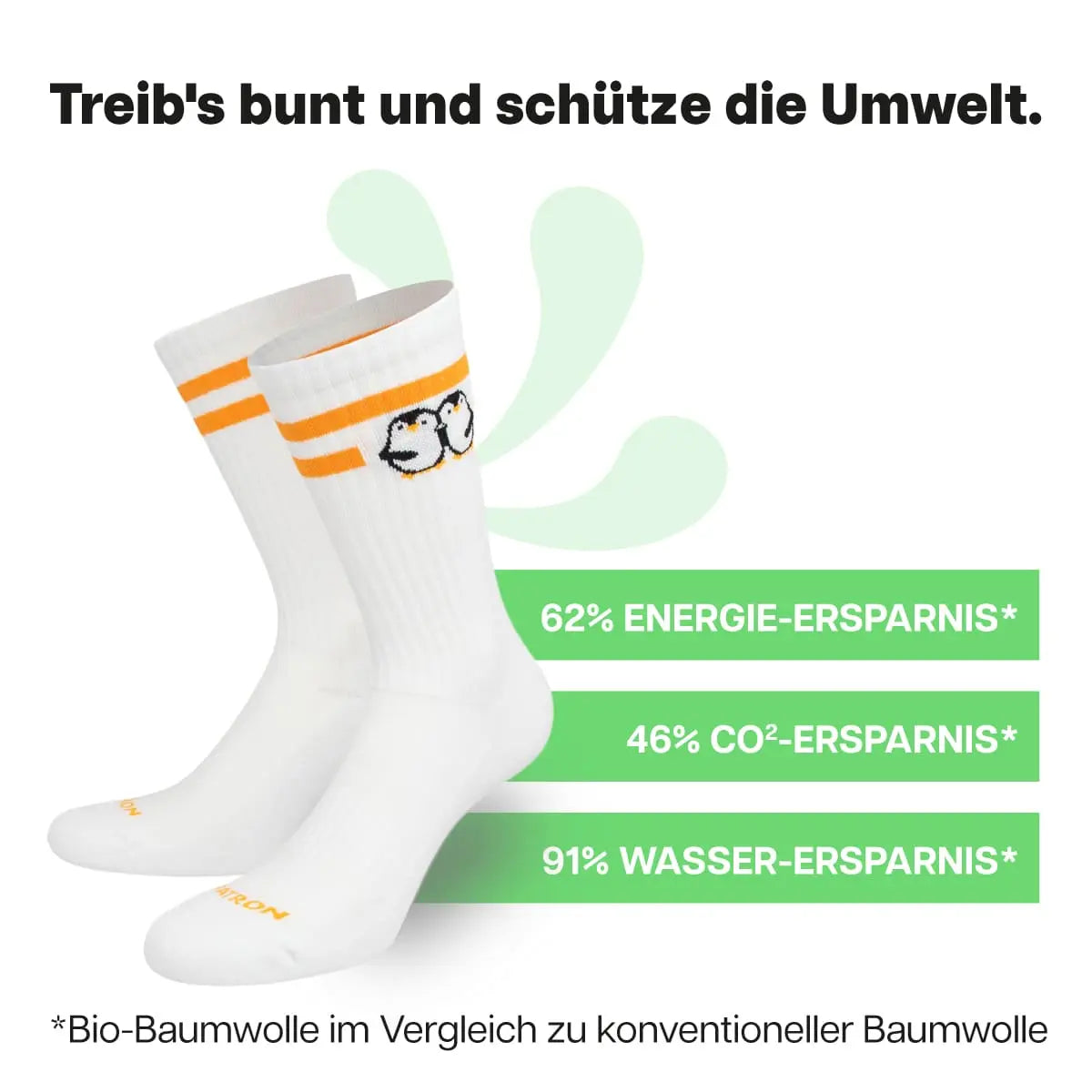 Nachhaltige weiße Sportsocken mit Pinguin Motiv von PATRON SOCKS