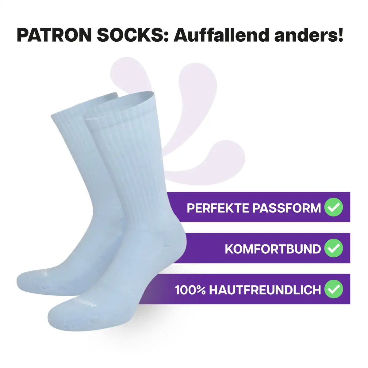 Hautfreundliche, hellblaue Sportsocken mit Smile Motiv von Patron Socks
