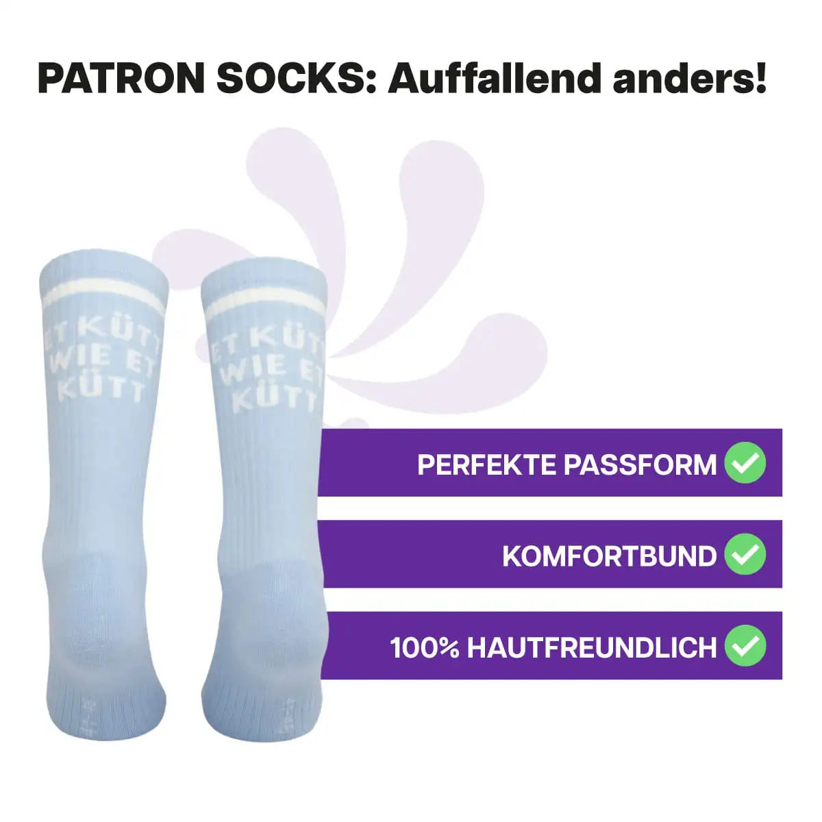 Hautfreundliche, hellblaue Sportsocken mit Et Kütt Schriftzug von Patron Socks

