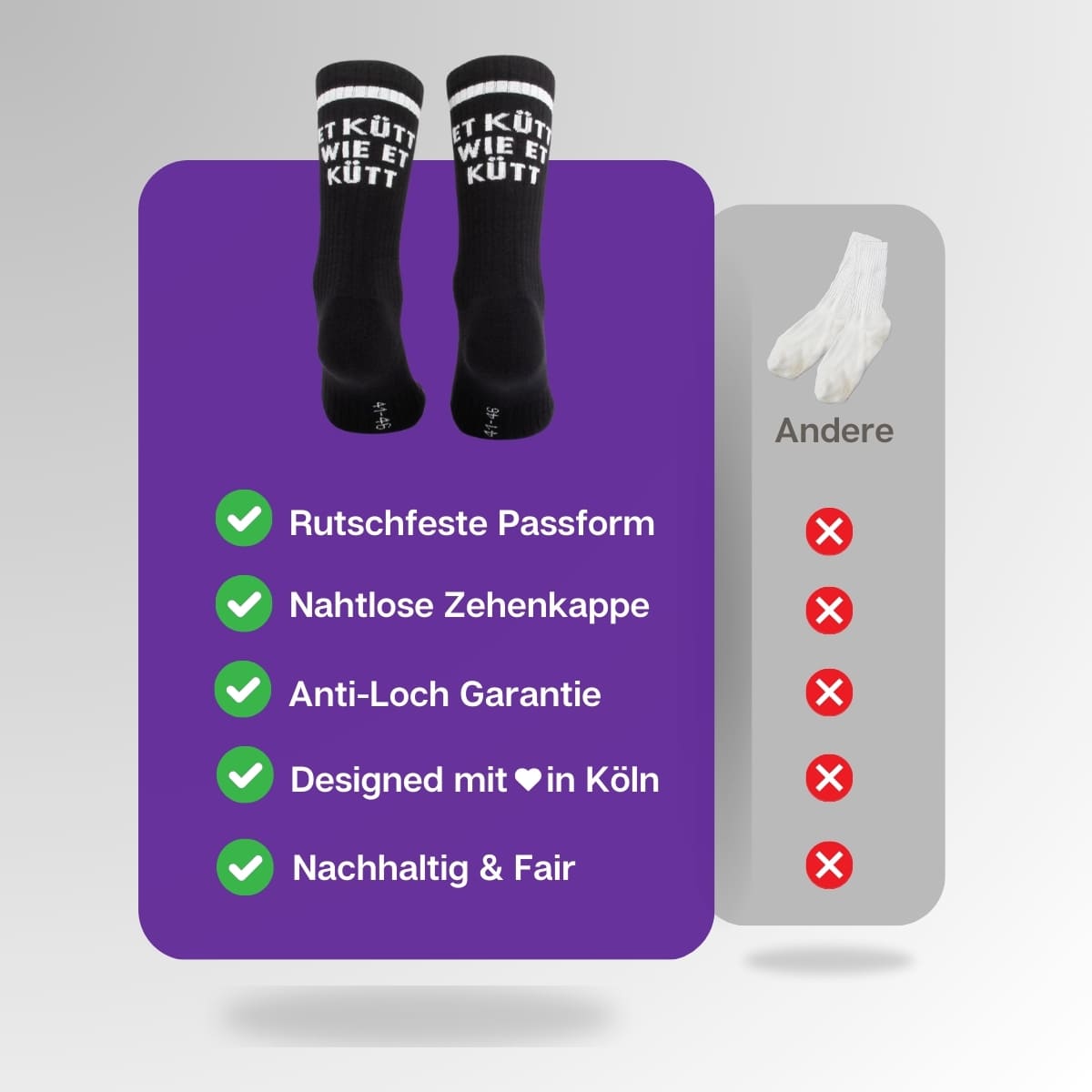 Vergleich der schwarzen Et kütt Socken von PATRON SOCKS mit Sportsocken anderer Marken

