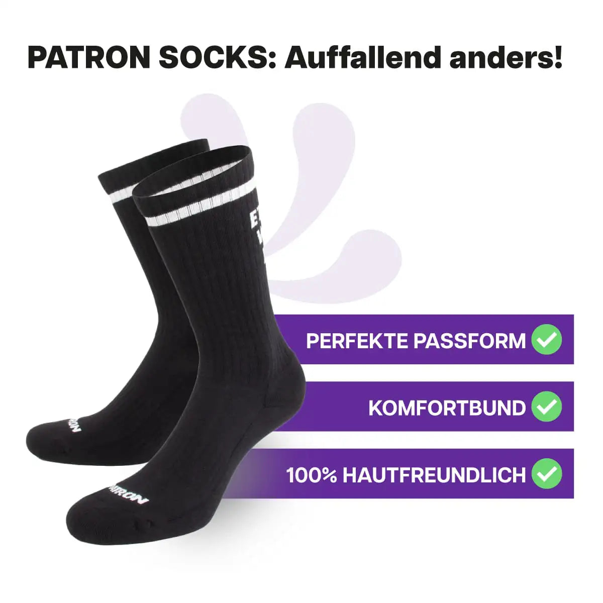 Hautfreundliche, schwarze Et kütt Sportsocken und Komfortbund von PATRON SOCKS. Perfekte Passform!
