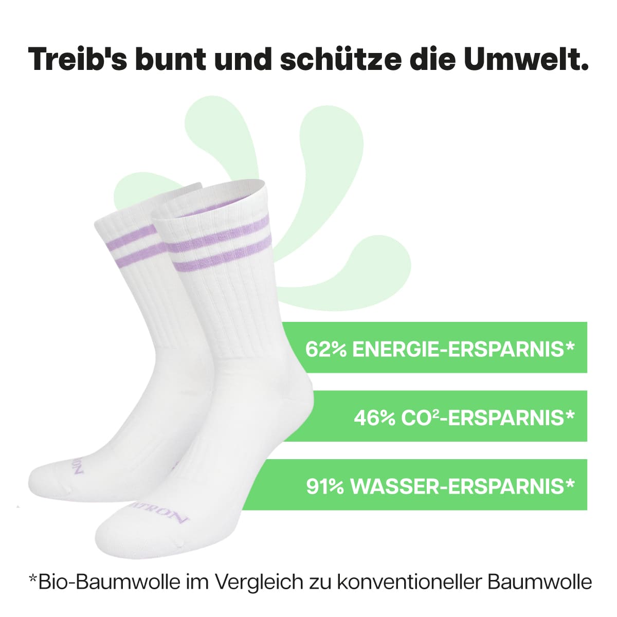 Nachhaltige weiße Sportsocken mit lavendel Streifen von PATRON SOCKS

