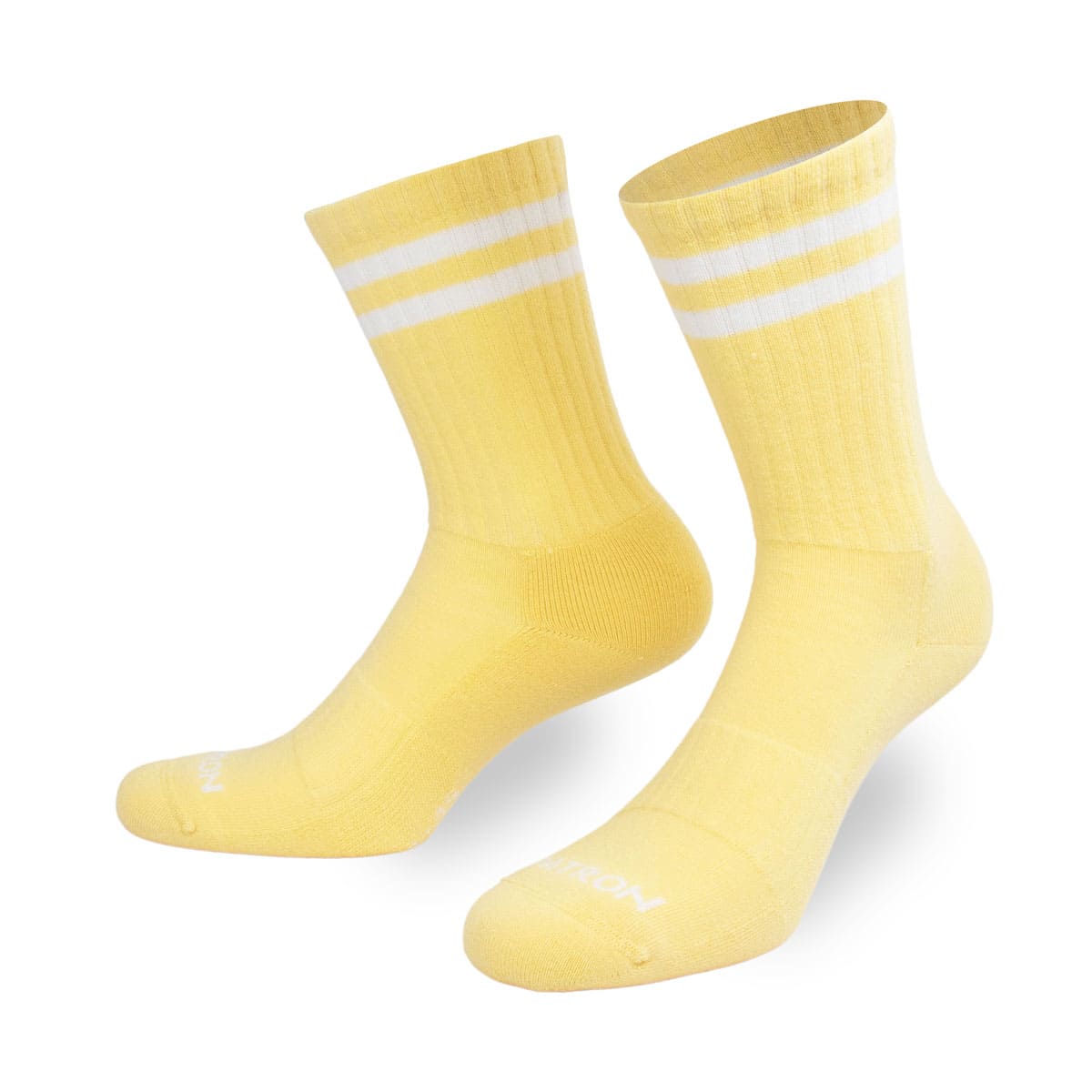 Schweißabsorbierende gelbe Sportsocke mit zwei weißen Streifen von PATRON SOCKS
