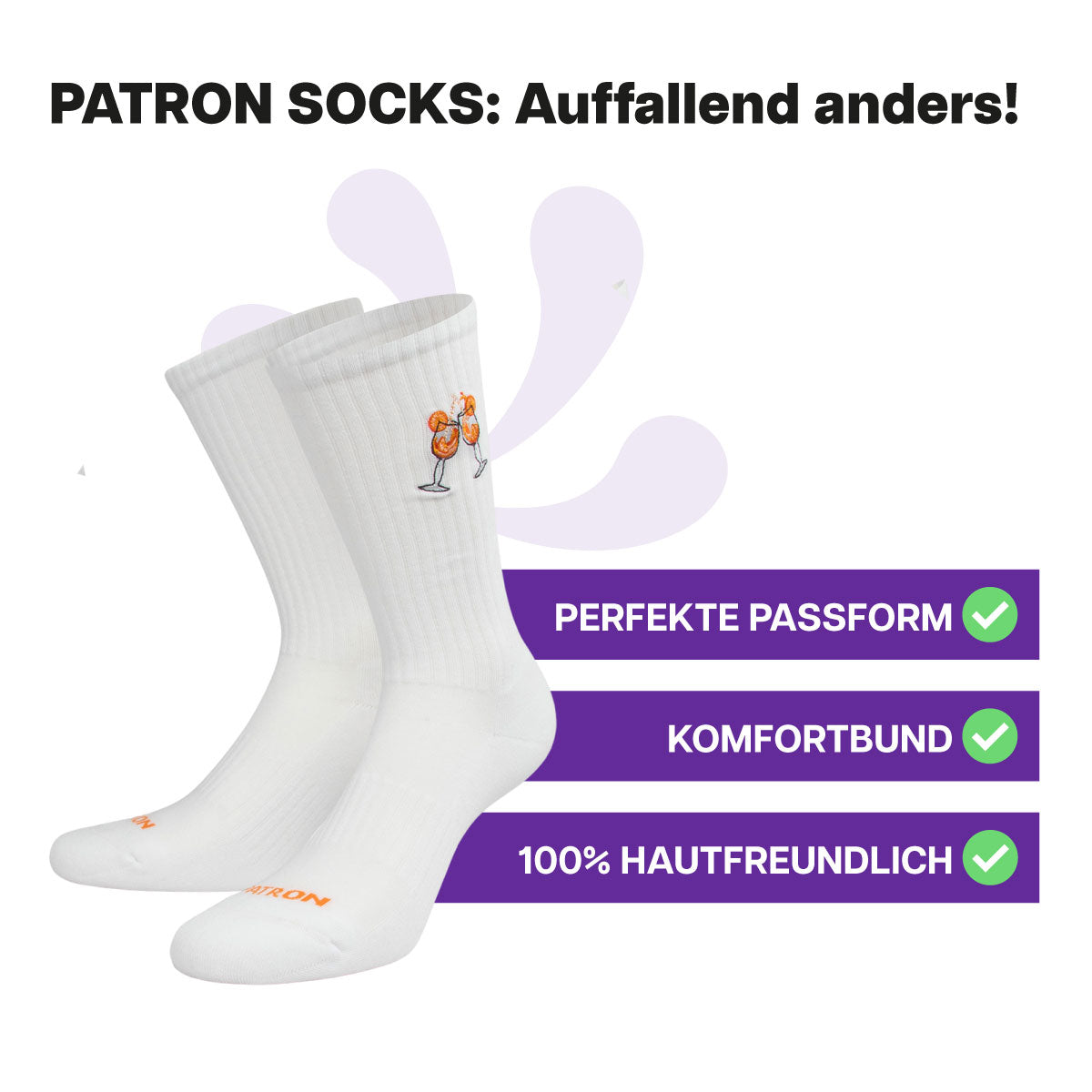 Hautfreundliche, weiße Sportsocken mit Stickerei "Spritz" und Komfortbund von PATRON SOCKS
