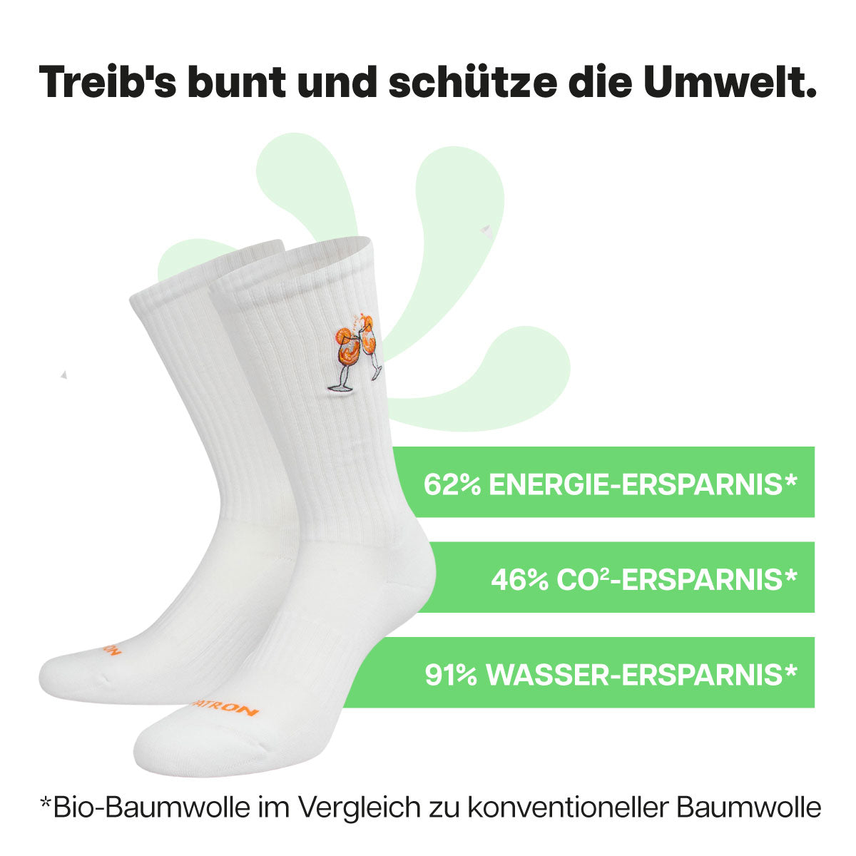 Nachhaltige weiße Sportsocken mit "Spritz" Stickerei von PATRON SOCKS
