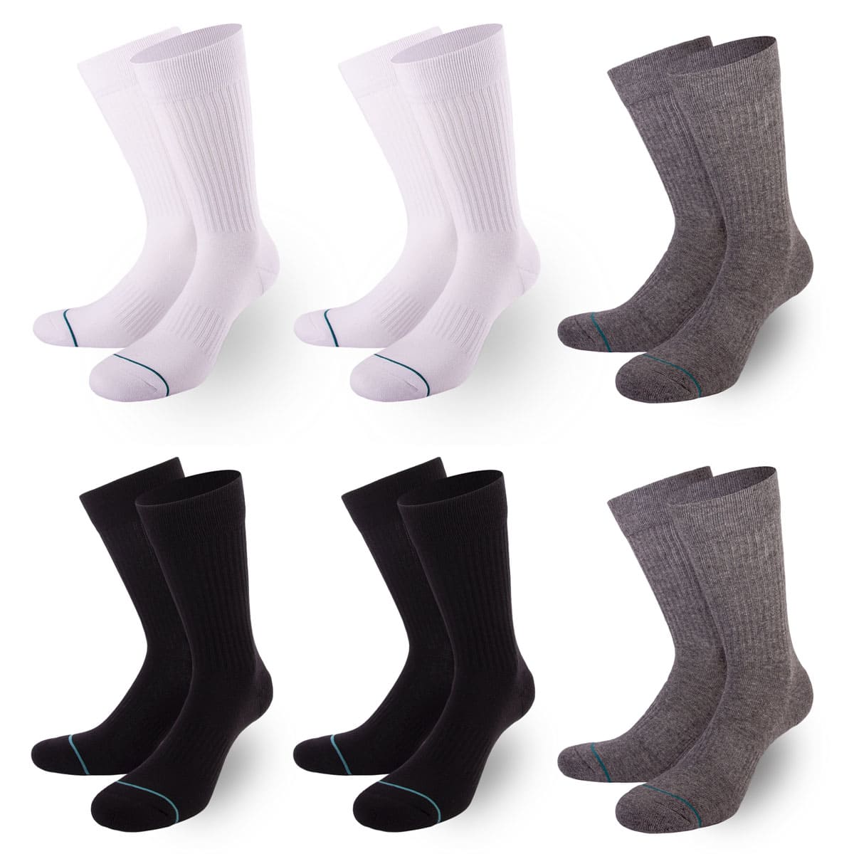 Pure Play - 6er Pack Weiß,Schwarz,Grau
