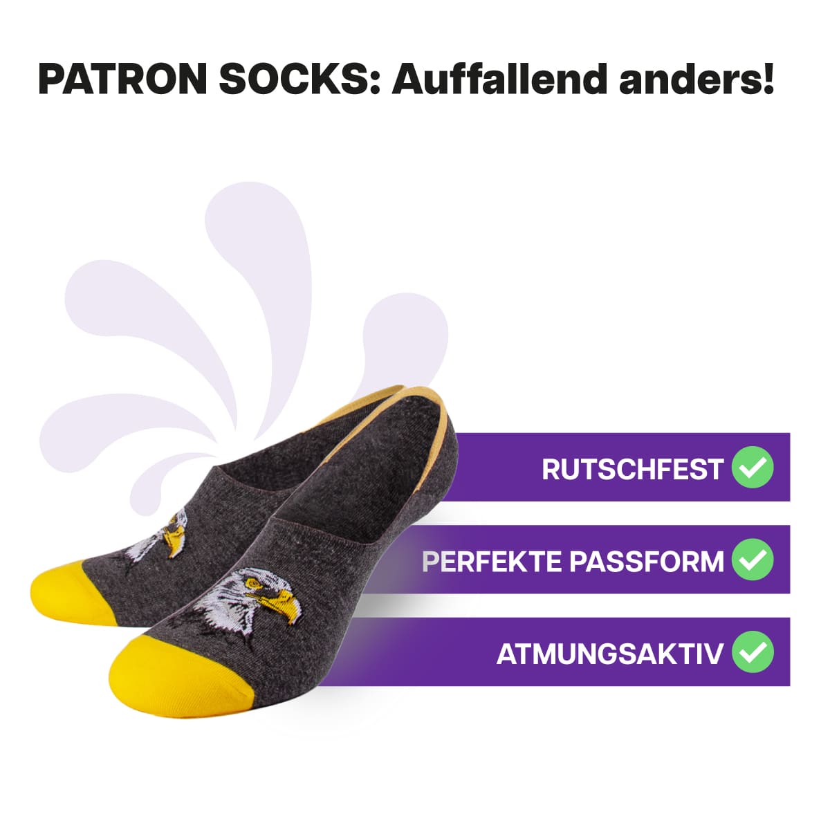 Formstabile graue Füßlinge mit Falken Motiv von PATRON SOCKS. Perfekte Passform!