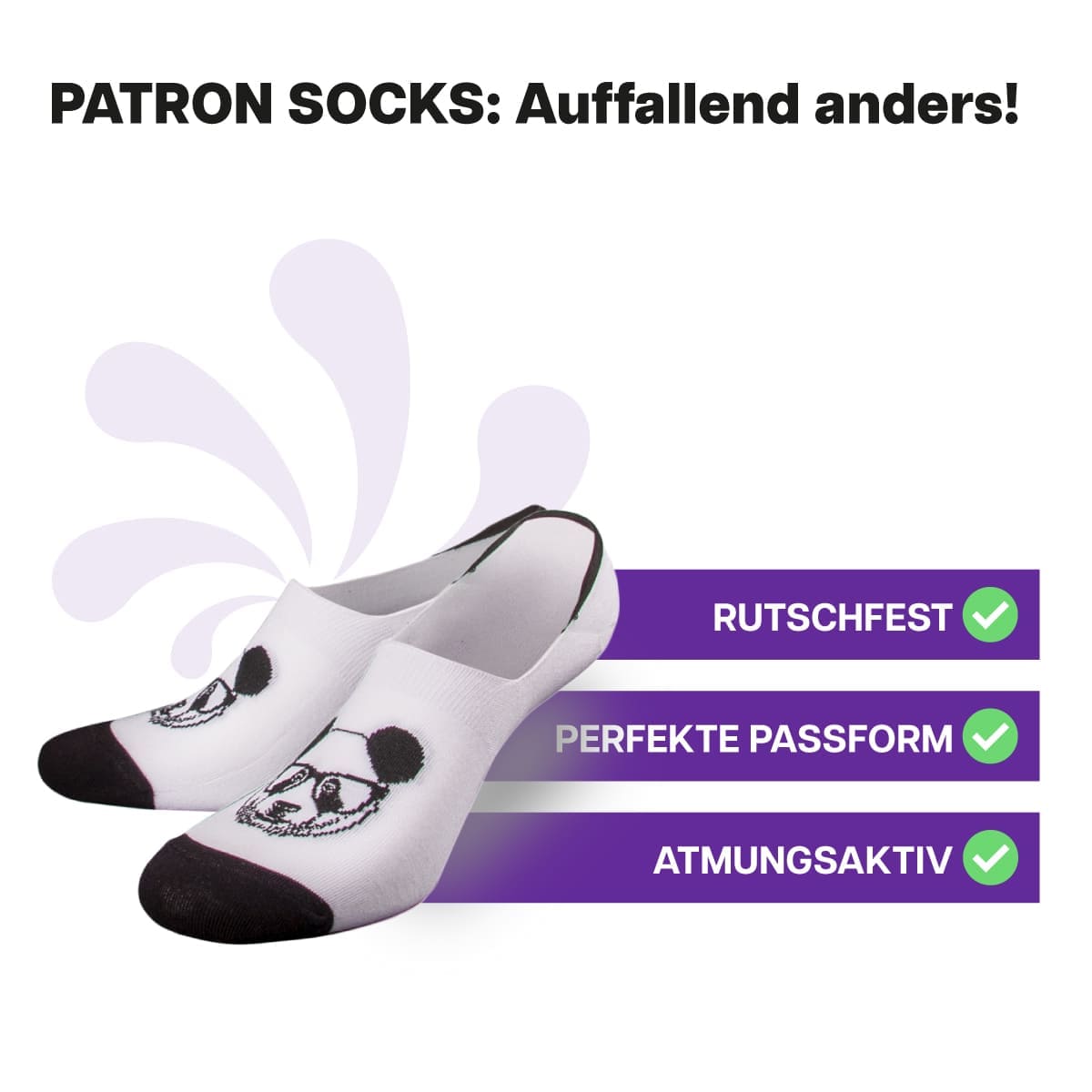 Rutschfeste weiße Füßlinge mit Panda Motiv von PATRON SOCKS. Perfekte Passform