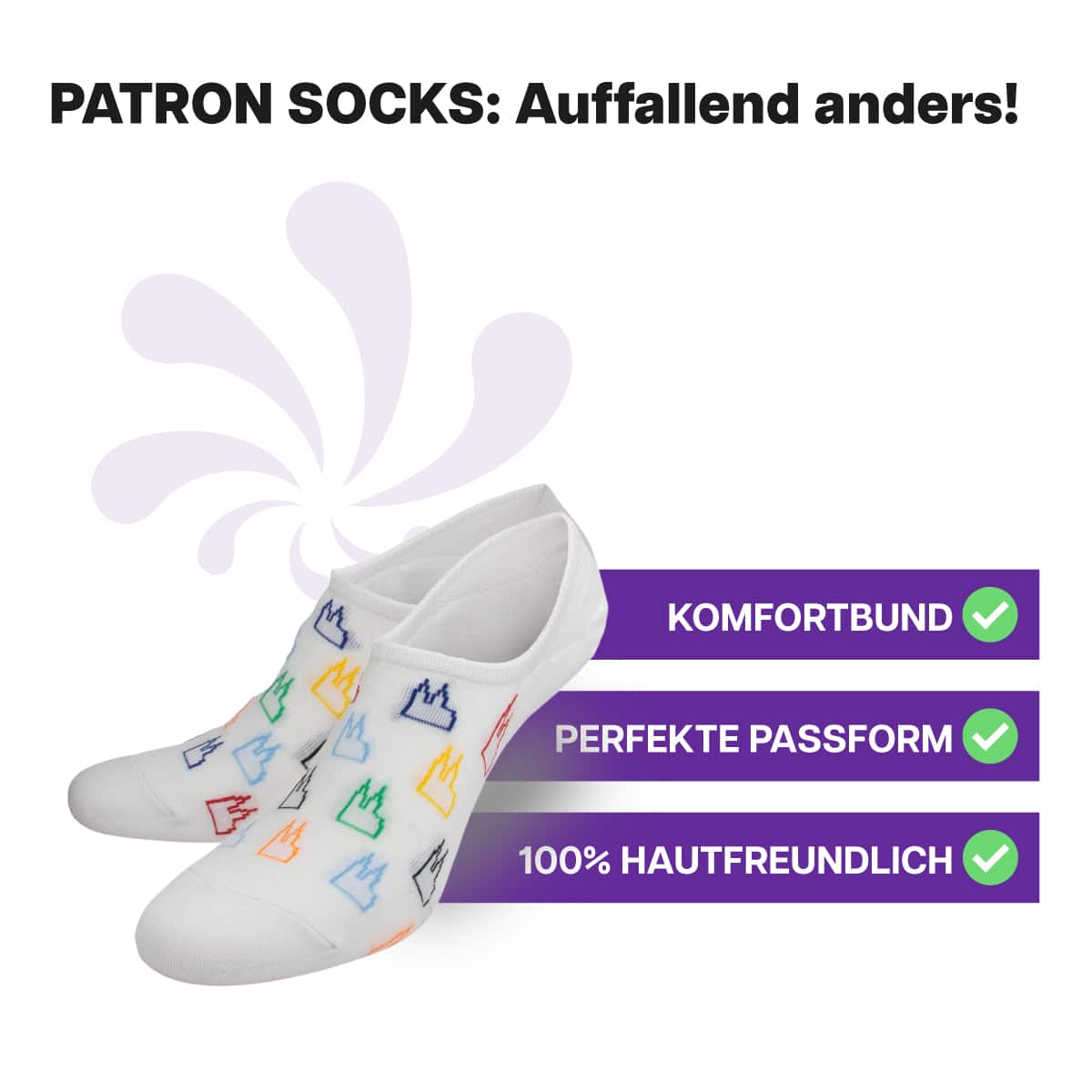 Rutschfeste weiße  Dom Füßlinge von PATRON SOCKS. Perfekte Passform
