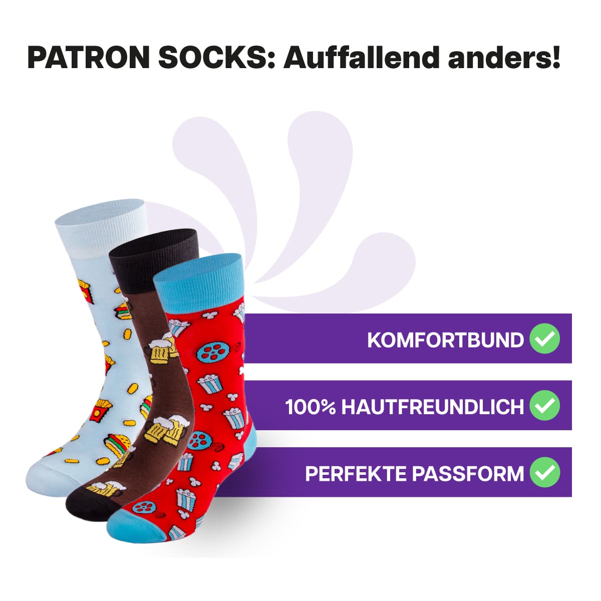 3 Paar hautfreundliche, mehrfarbige Socken in Geschenkbox von PATRON SOCKS mit Komfortbund. Sehr gute Passform!