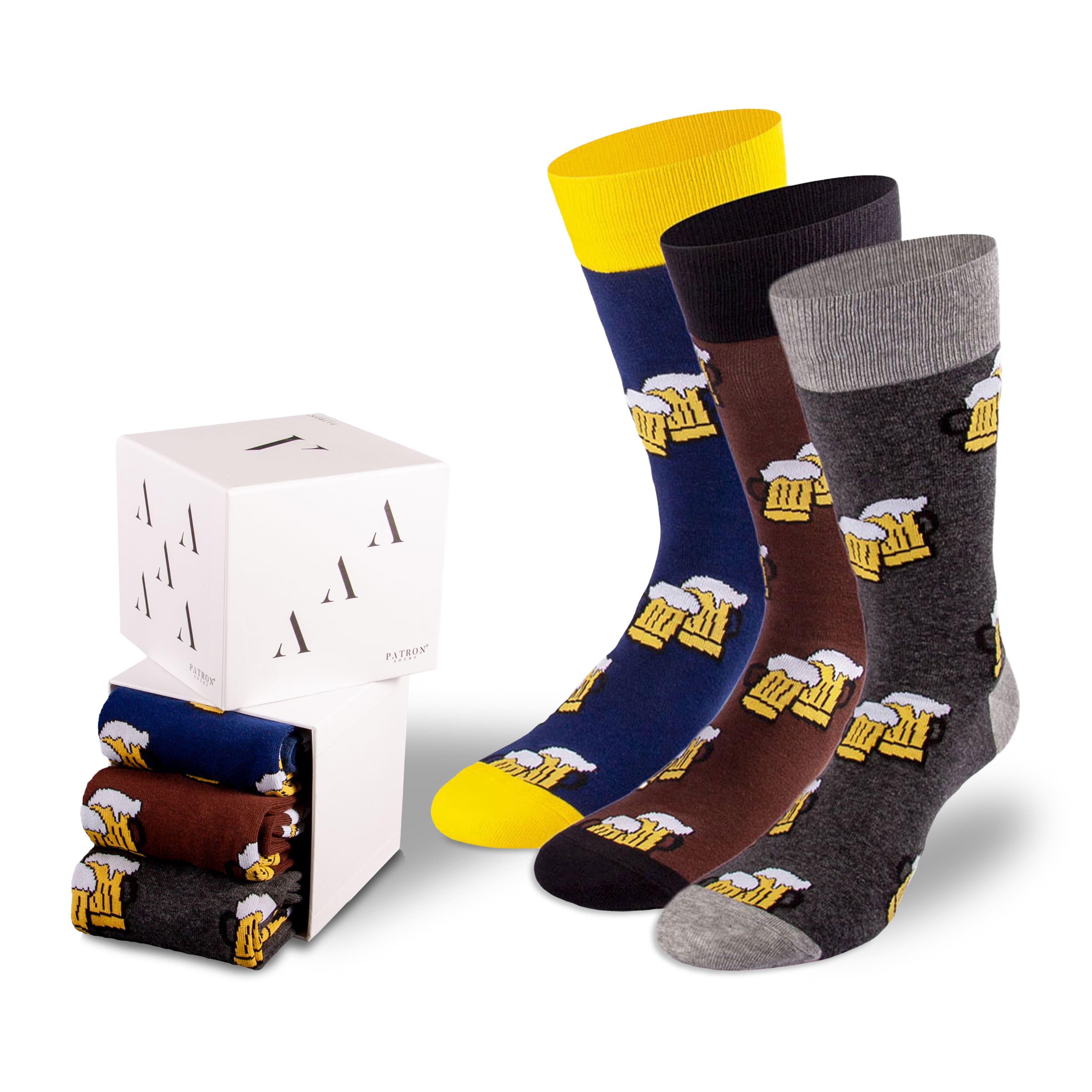 Farbige Biersocken in der Geschenkbox von PATRON SOCKS