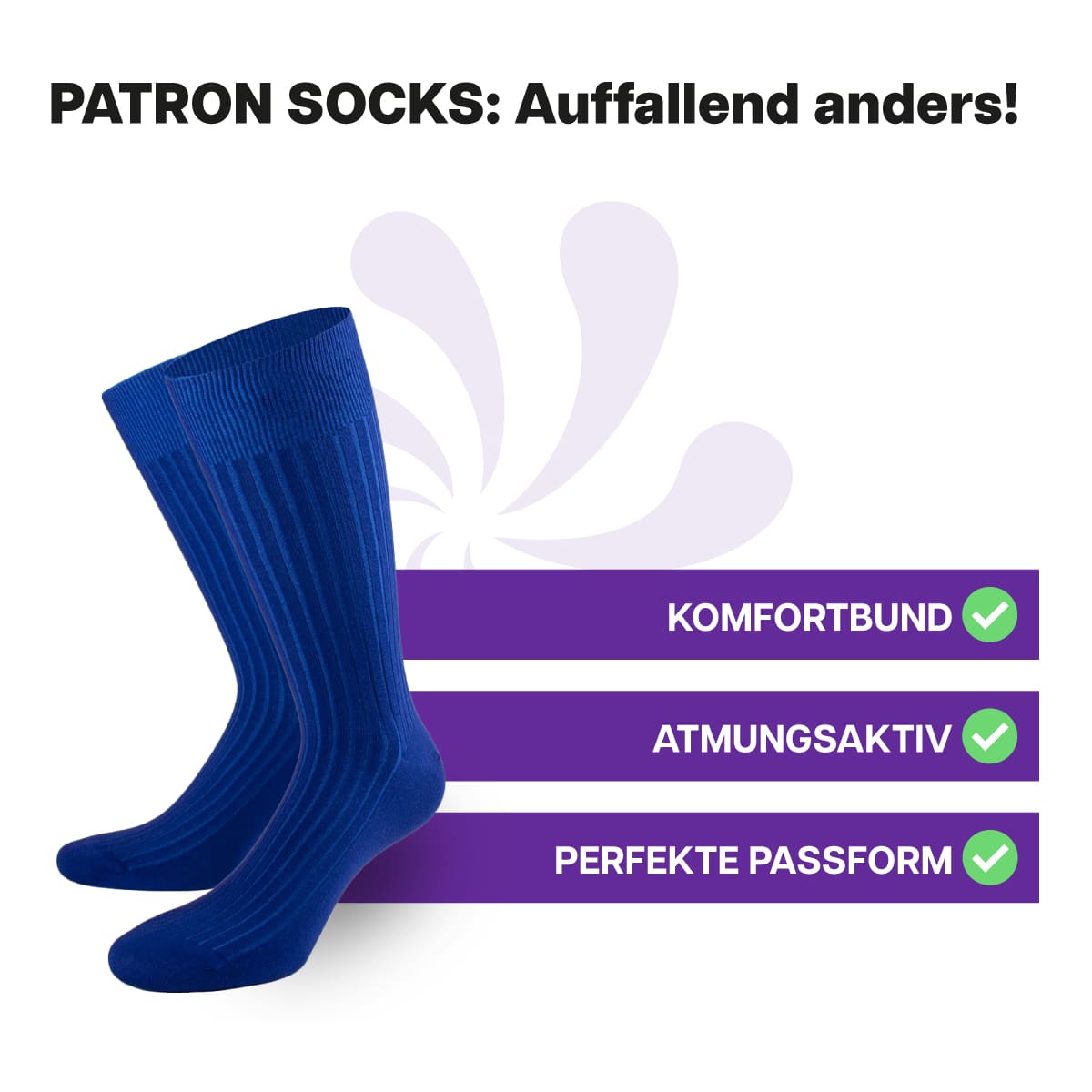 Hochwertige, königsblaue Luxus Business Socken von PATRON SOCKS mit Komfortbund. Sehr gute Passform!