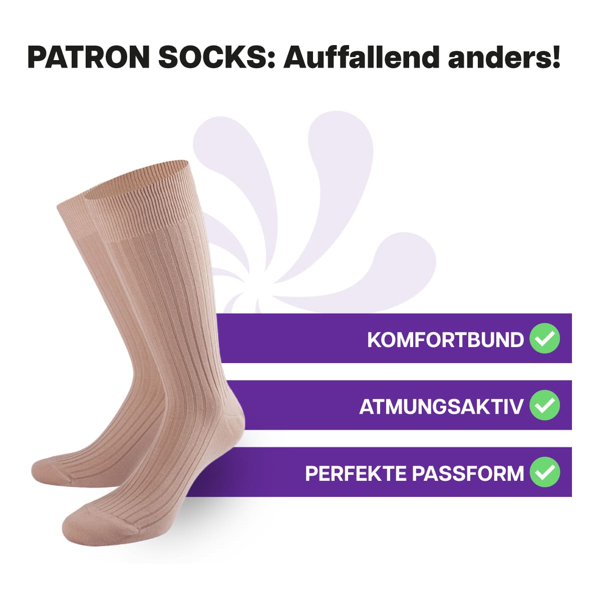Hochwertige, beige Luxus Business Socken von PATRON SOCKS mit Komfortbund. Sehr gute Passform!
